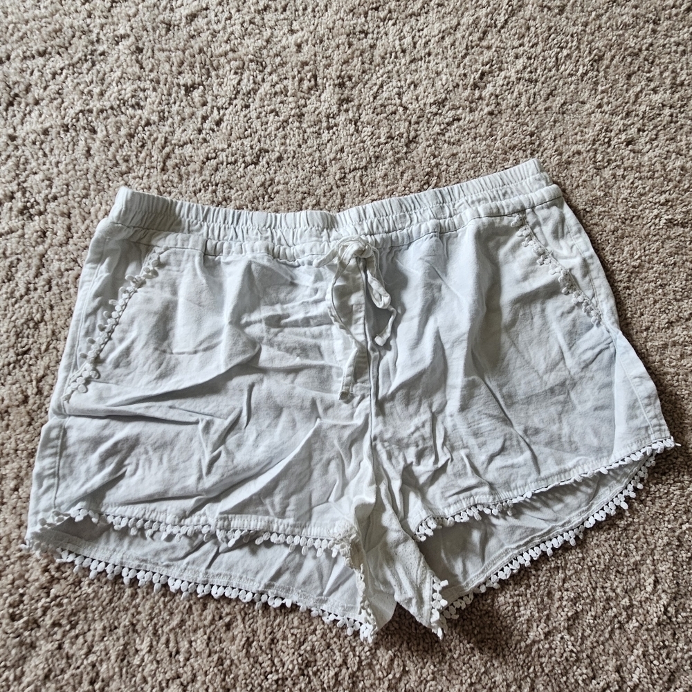 LOFT White Elastic Drawstring Shorts Women's Large